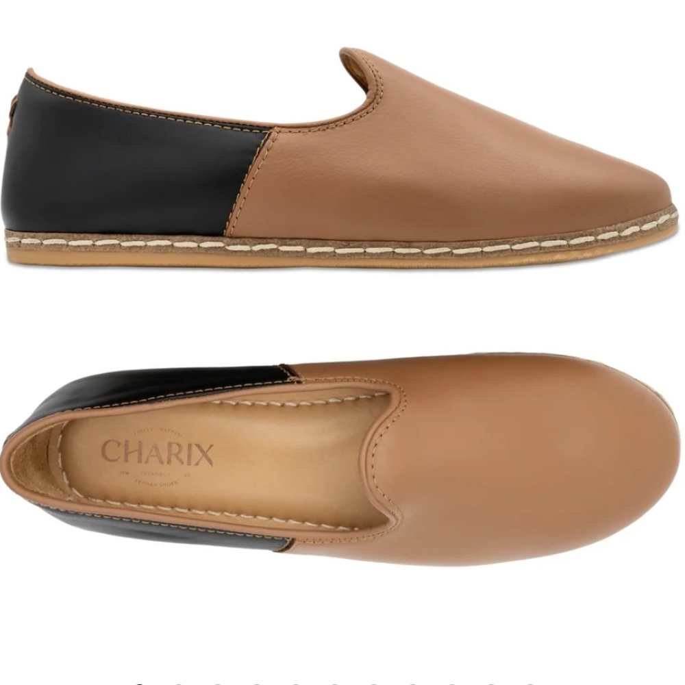 CHARIX Women's Dual-Tone Slip-on Loafers in Camel and Black - Size 8.5M